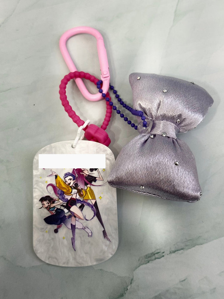 Embossed Pop Girl Acrylic Keychain or Bag Charm with Fluffy Bow - Pip & Purlie
