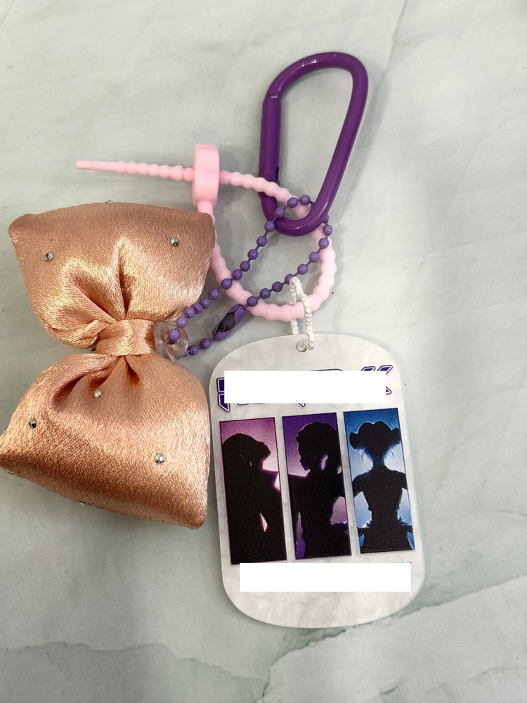 Embossed Pop Girl Acrylic Keychain or Bag Charm with Fluffy Bow - Pip & Purlie