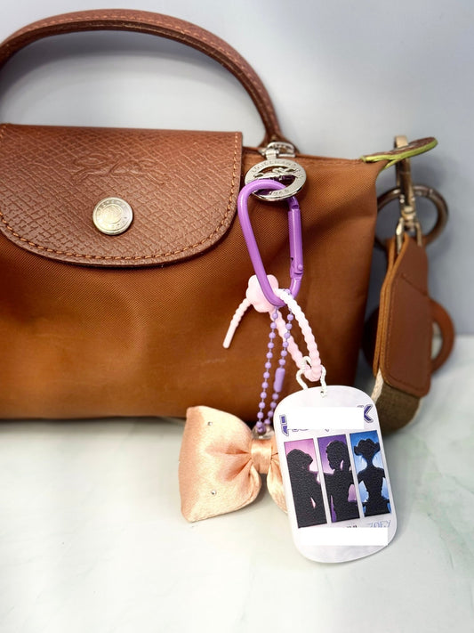 Embossed Pop Girl Acrylic Keychain or Bag Charm with Fluffy Bow - Pip & Purlie