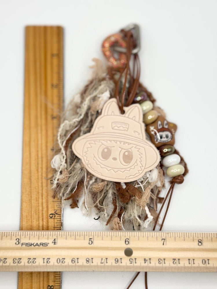 Monster Leather Head Charm Bag – Faux Leather Cord & Beads - Pip & Purlie