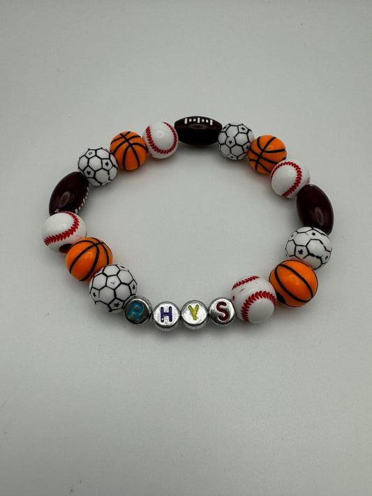 Personalized Sports Beads Bracelet - Choose Baseball, Football, Soccer, or Mixed Sports Theme! - Pip & Purlie