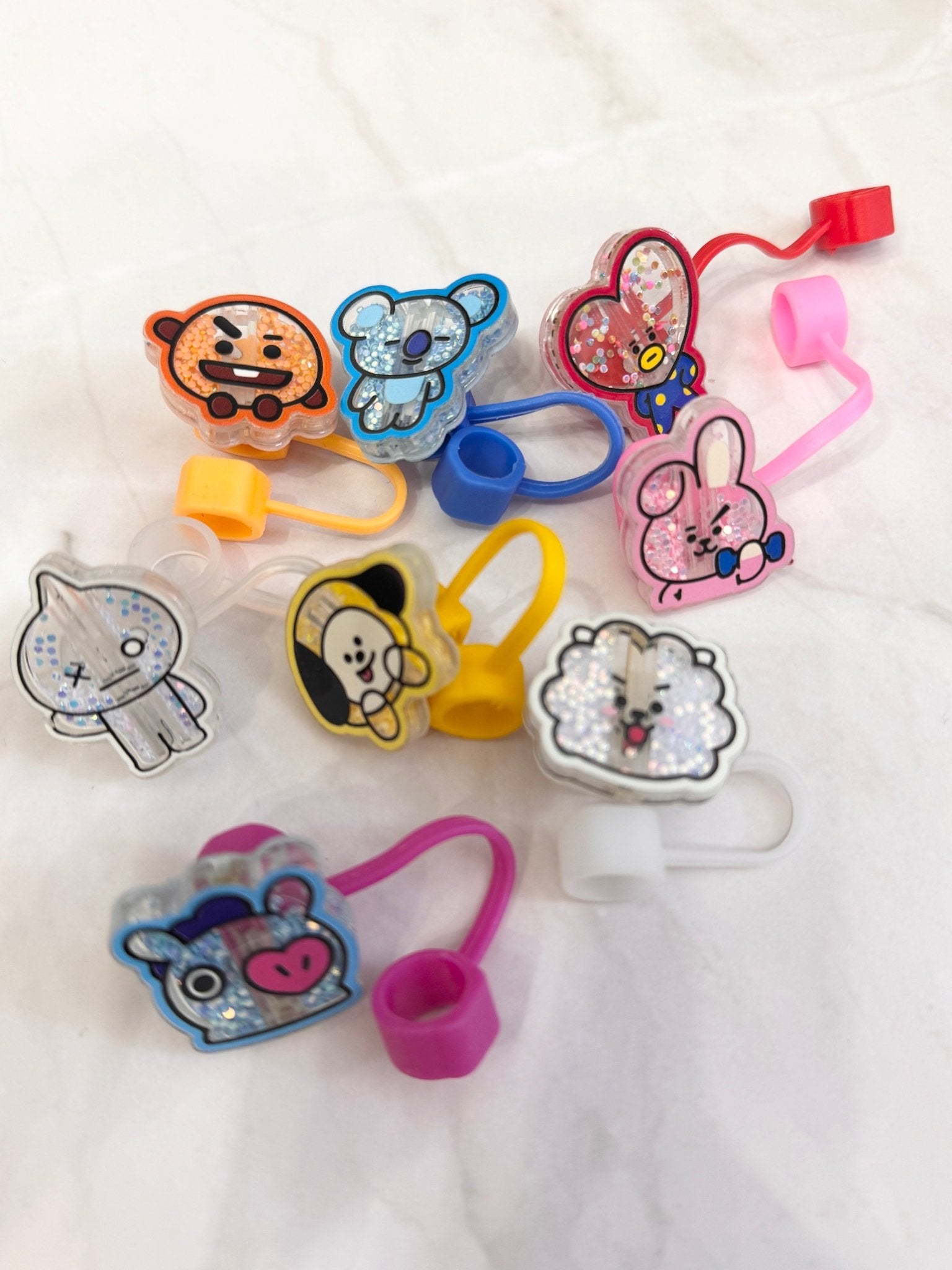 Army K-Pop Character Straw Covers | Reusable Silicone Drink Toppers - Pip & Purlie