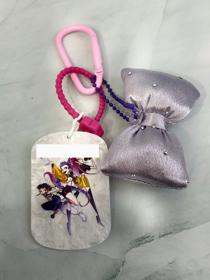Embossed Pop Girl Acrylic Keychain or Bag Charm with Fluffy Bow - Pip & Purlie
