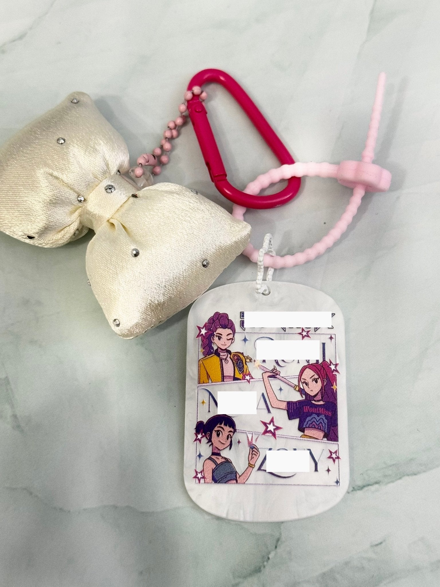 Embossed Pop Girl Acrylic Keychain or Bag Charm with Fluffy Bow - Pip & Purlie