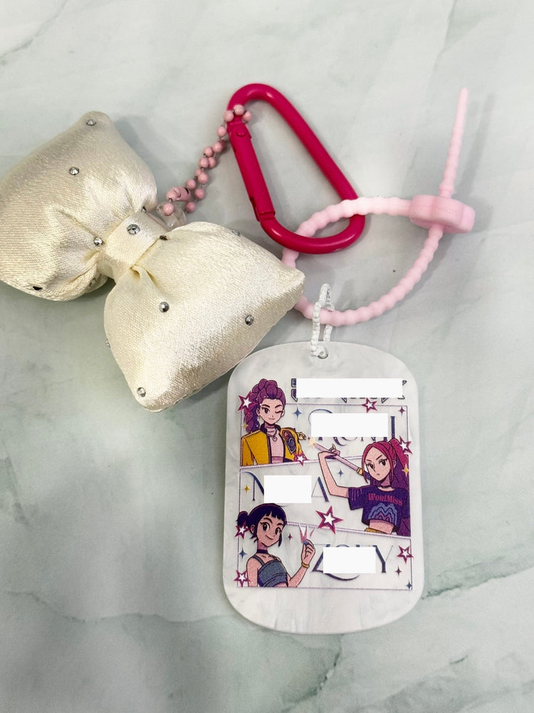 Embossed Pop Girl Acrylic Keychain or Bag Charm with Fluffy Bow - Pip & Purlie