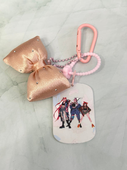 Embossed Pop Girl Acrylic Keychain or Bag Charm with Fluffy Bow - Pip & Purlie