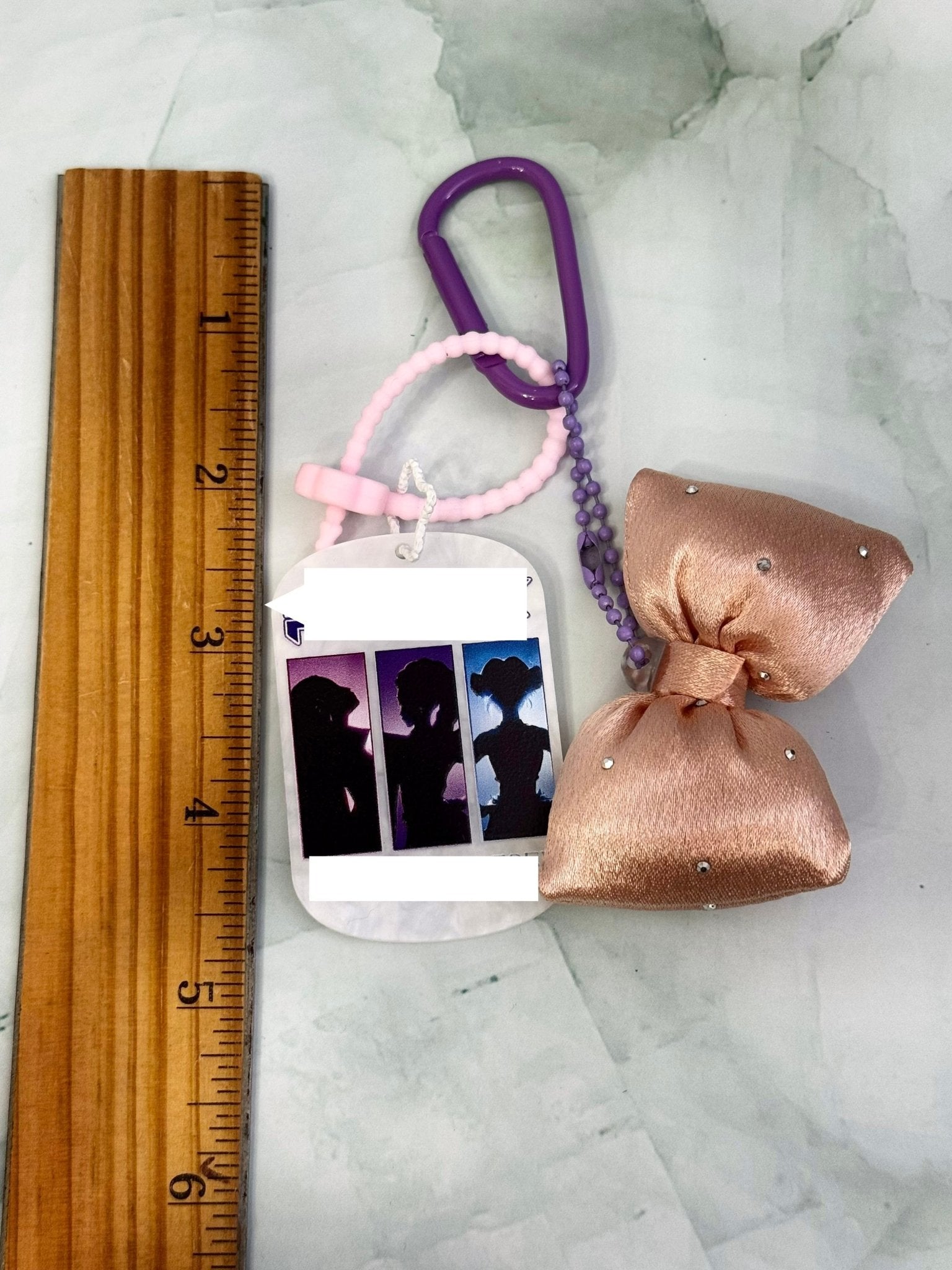 Embossed Pop Girl Acrylic Keychain or Bag Charm with Fluffy Bow - Pip & Purlie