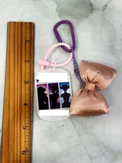Embossed Pop Girl Acrylic Keychain or Bag Charm with Fluffy Bow - Pip & Purlie