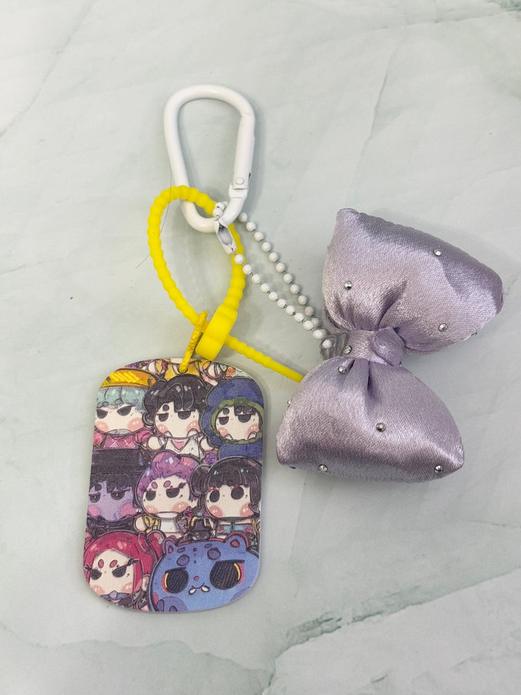 Embossed Pop Girl Acrylic Keychain or Bag Charm with Fluffy Bow - Pip & Purlie