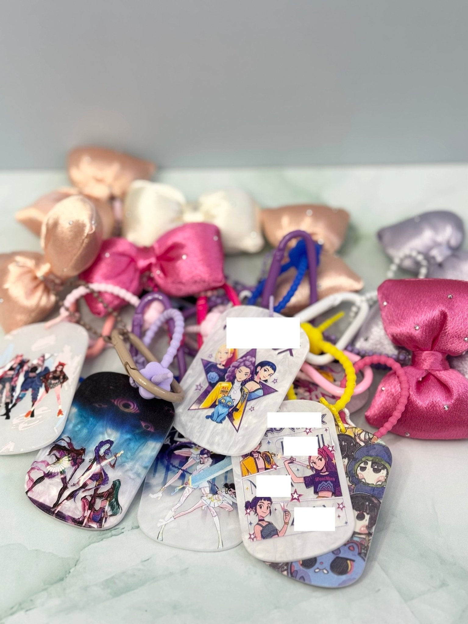 Embossed Pop Girl Acrylic Keychain or Bag Charm with Fluffy Bow - Pip & Purlie