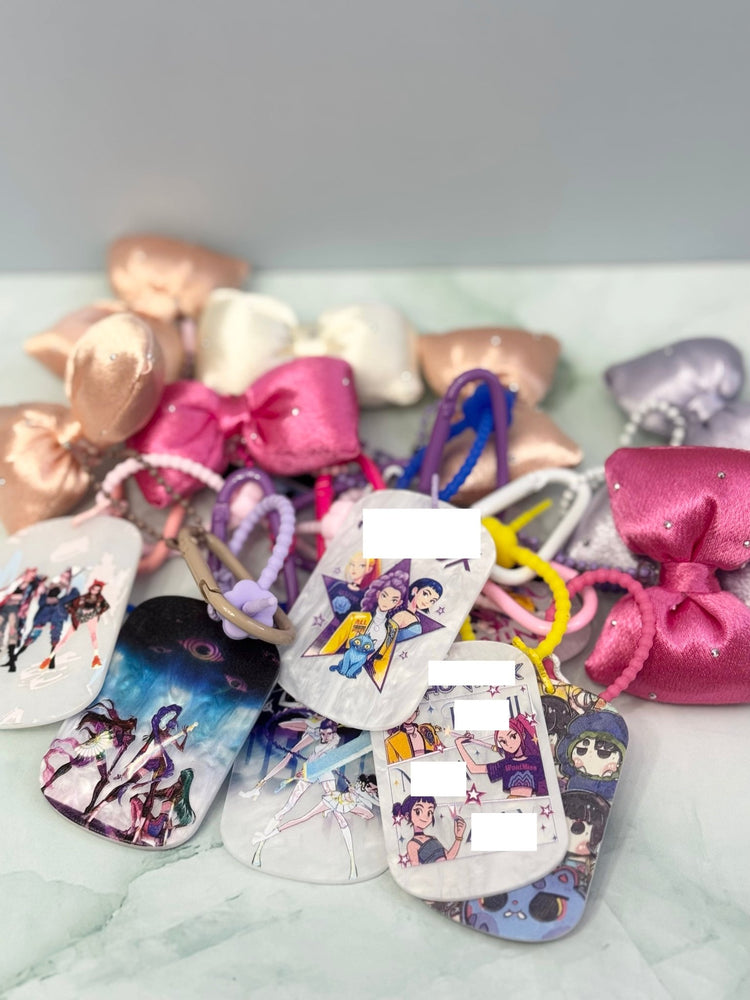 Embossed Pop Girl Acrylic Keychain or Bag Charm with Fluffy Bow - Pip & Purlie