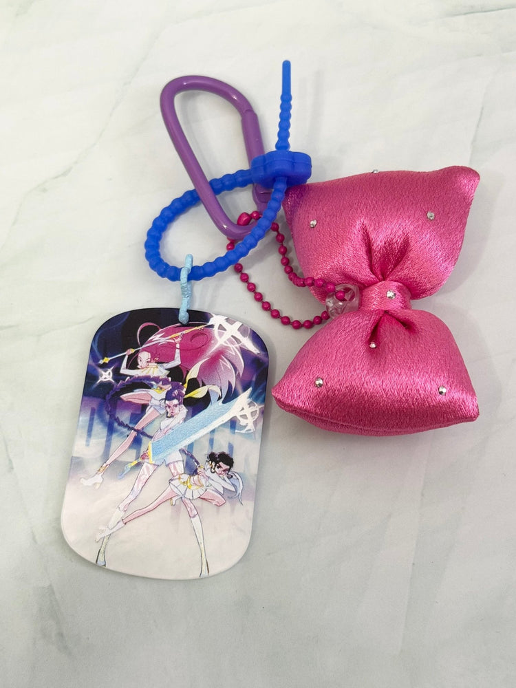 Embossed Pop Girl Acrylic Keychain or Bag Charm with Fluffy Bow - Pip & Purlie