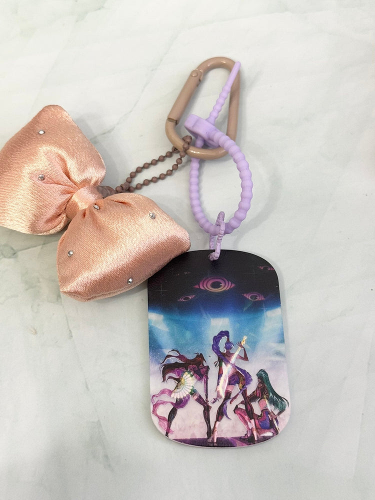 Embossed Pop Girl Acrylic Keychain or Bag Charm with Fluffy Bow - Pip & Purlie