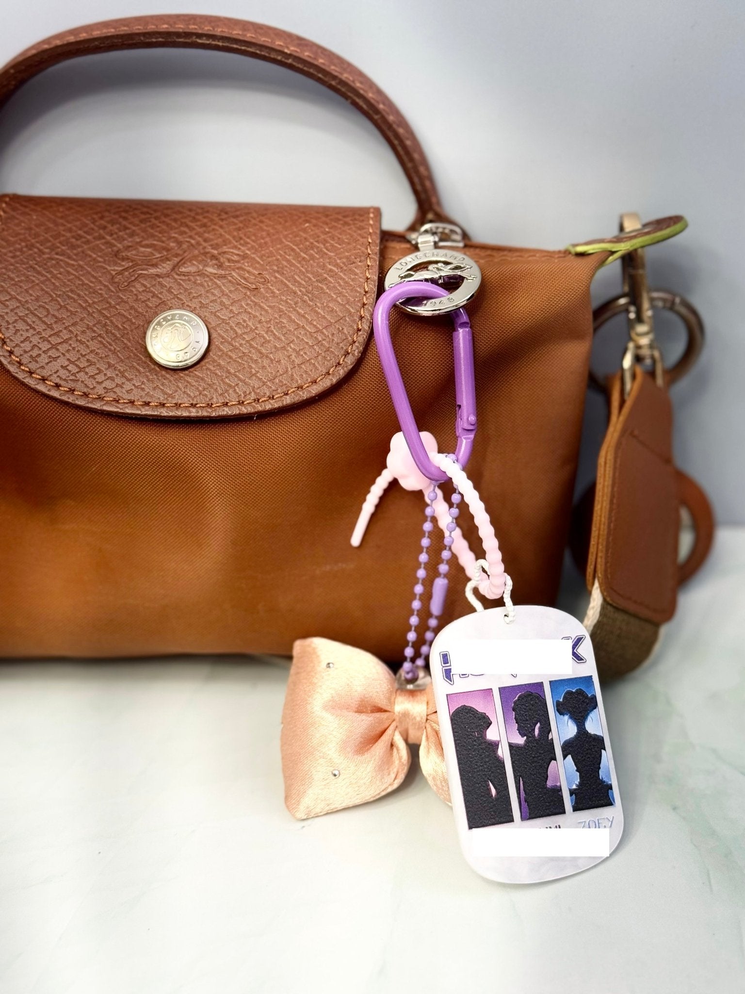 Embossed Pop Girl Acrylic Keychain or Bag Charm with Fluffy Bow - Pip & Purlie