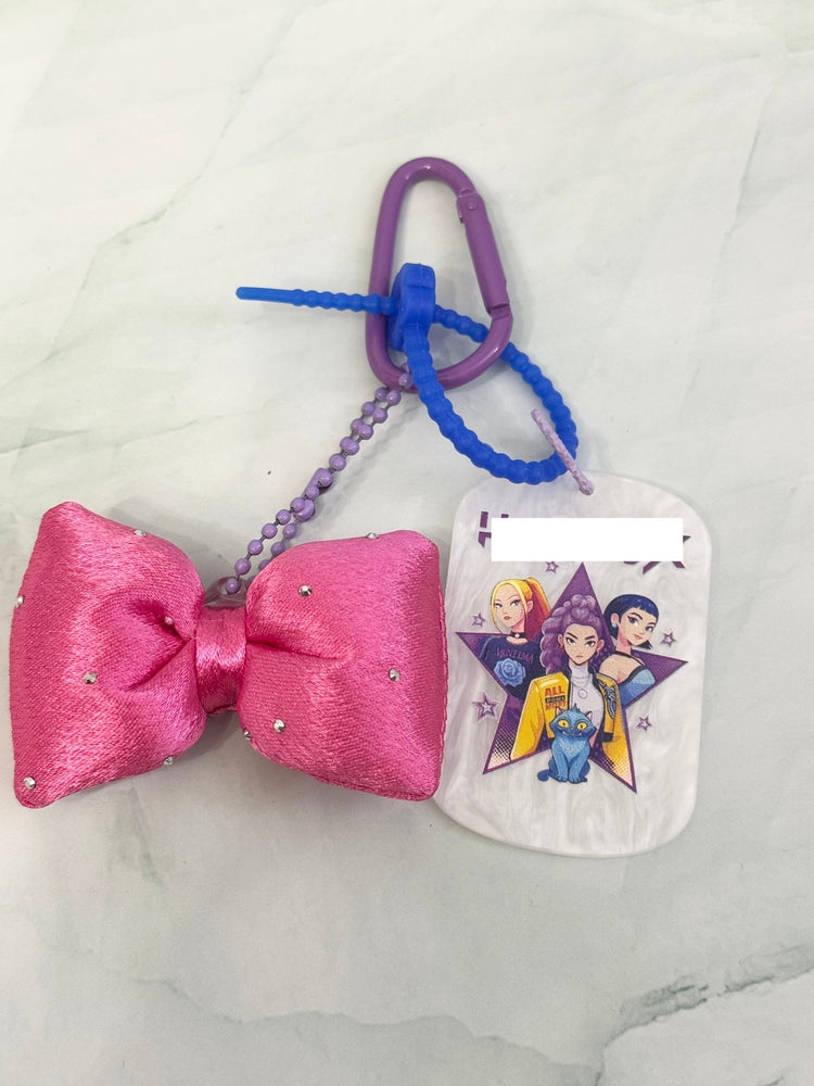 Embossed Pop Girl Acrylic Keychain or Bag Charm with Fluffy Bow - Pip & Purlie