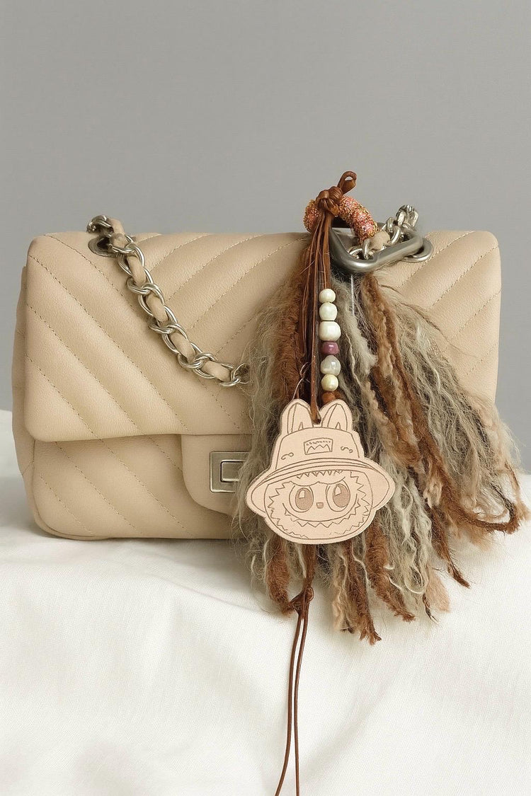 Monster Leather Head Charm Bag – Faux Leather Cord & Beads - Pip & Purlie