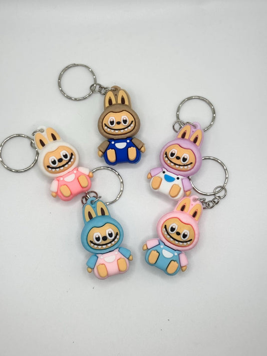 Sitting Monster Rubber Keychain: Kawaii Key Ring - Pip & Purlie