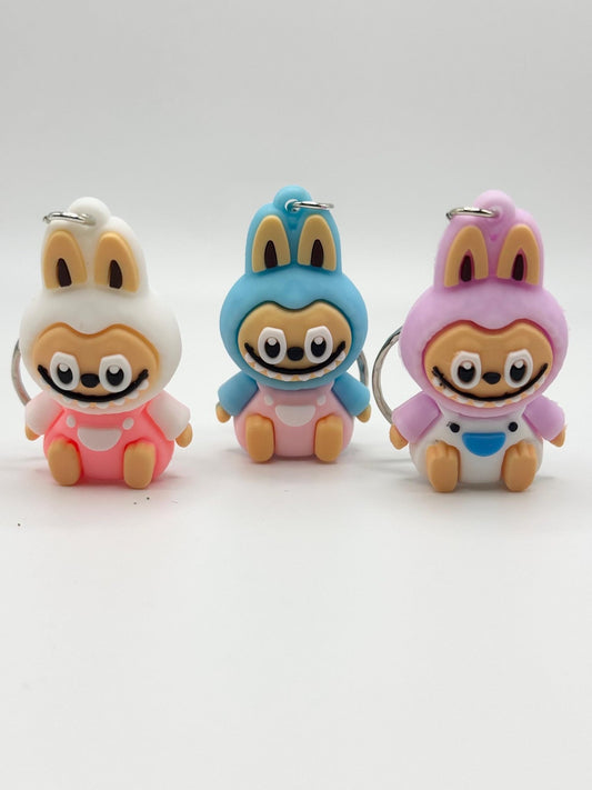 Sitting Monster Rubber Keychain: Kawaii Key Ring - Pip & Purlie