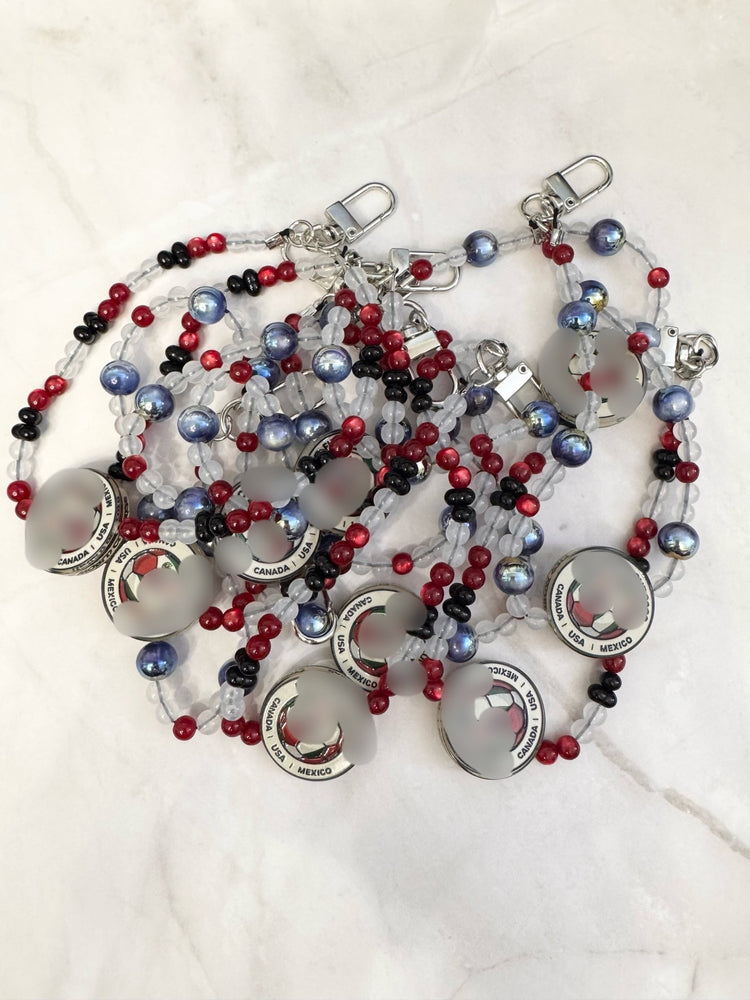Soccer Phone Charm | Beaded Bag Charm | Sports Wristlet | Handmade Soccer Accessory - Pip & Purlie