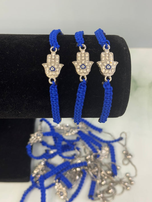 Sterling Silver Hand Evil Eye Bracelet – Blue Cord Adjustable - Pip & Purlie
